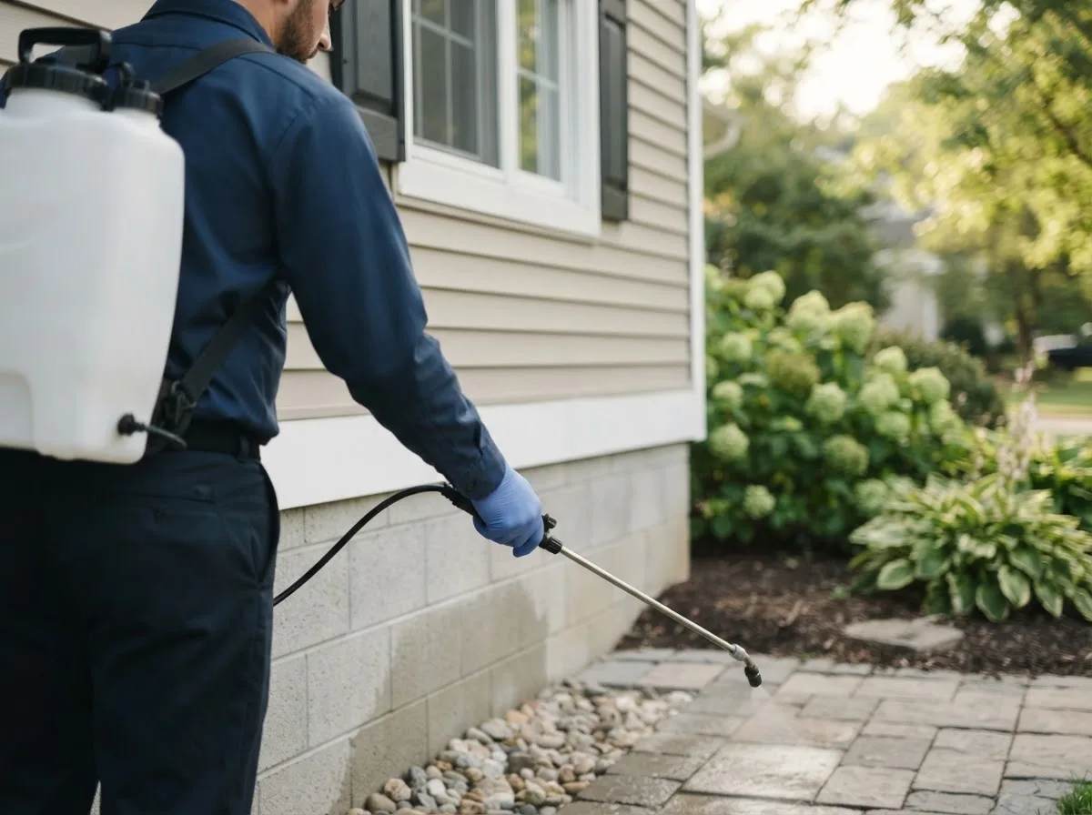 Pest control technician inspecting a home in Sidell, IL